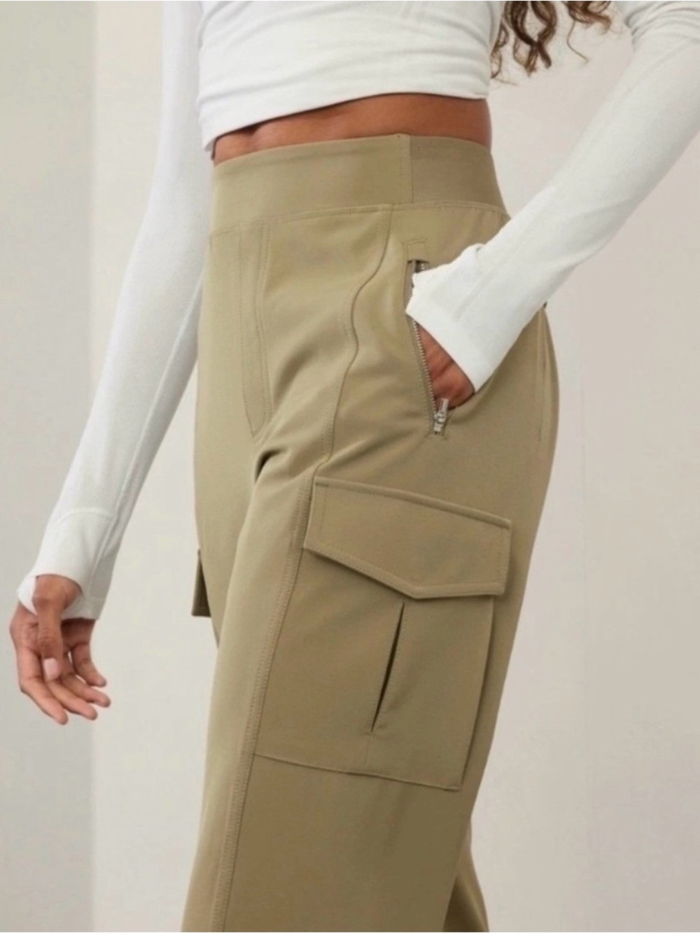 Athleta Olive Green High-Rise Cargo Trousers - Picture 2 of 9